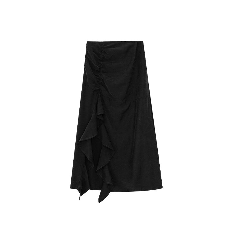 Temperament High waist irregular ruffle edge split skirt