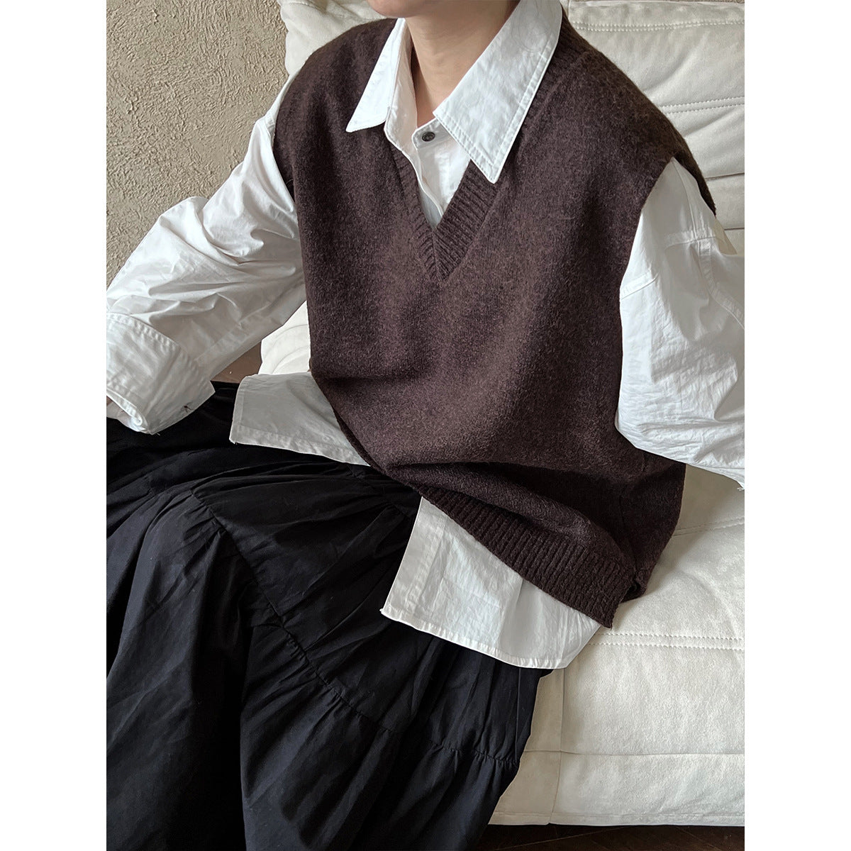 Stacked knitted vest women's autumn new versatile split vest vest sleeveless top