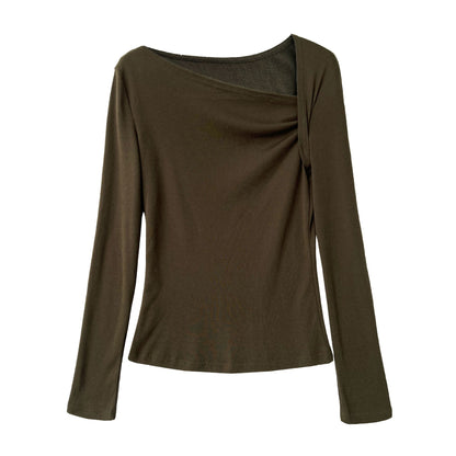Slash shoulder design pleated bottoming shirt