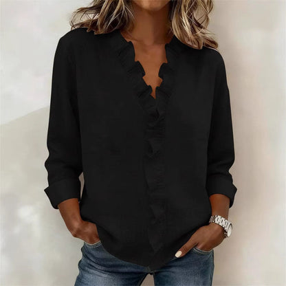 Spring women's fungus edge long-sleeved cotton shirt women's design sense spring new top shirt women's spring