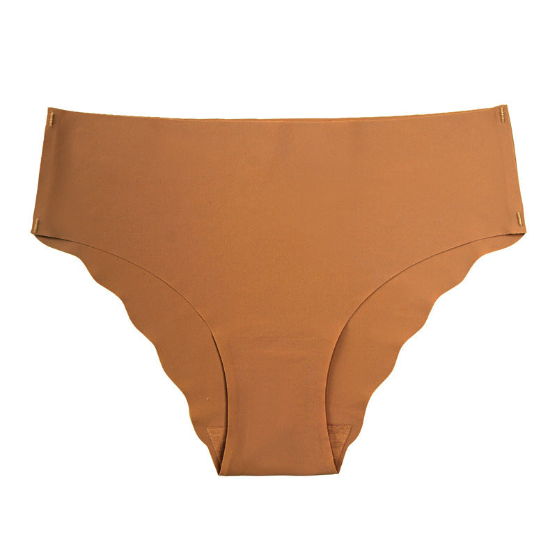 Large size seamless wavy edge panties women's soft breathable cotton women's ice silk briefs