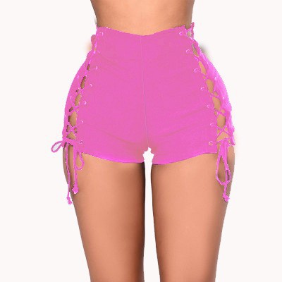 High-Waisted Denim Shorts with Side Lace-Up