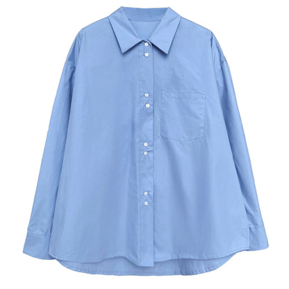 Autumn French casual simple solid color shirt women's lazy loose silhouette design sense stacked shirt