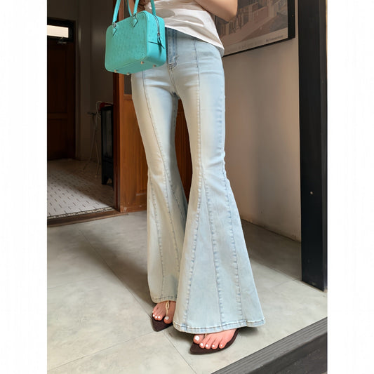 Versatile Washed Skinny Legs Flared Jeans