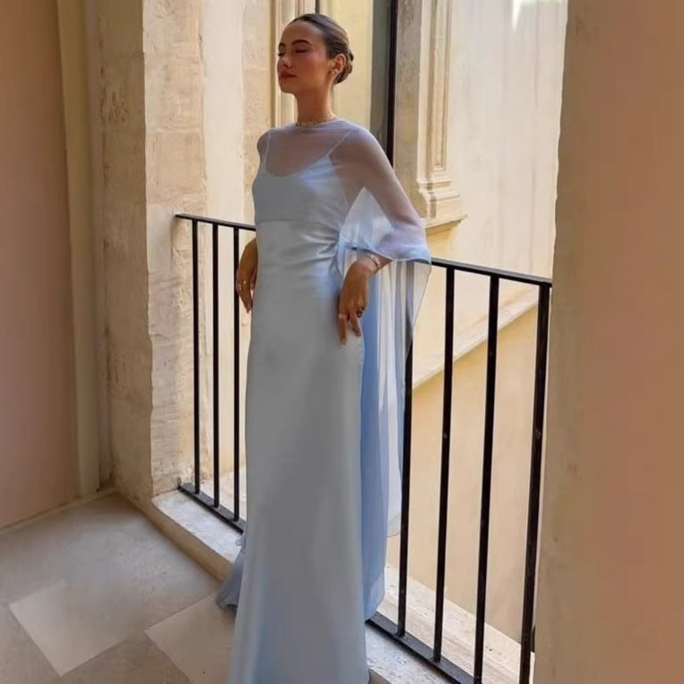 French Shawl Satin Suspender Dress Slim Fit Celebrity Dress Evening Dress