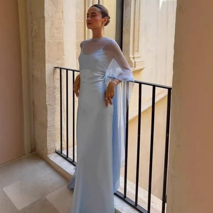 French Shawl Satin Suspender Dress Slim Fit Celebrity Dress Evening Dress