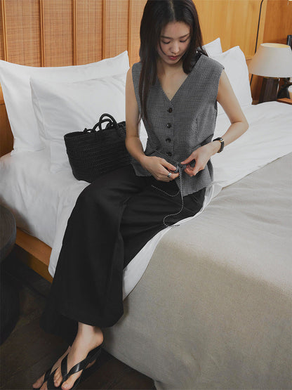 Tencel linen high-waisted and thin straight wide-leg casual pants summer pants