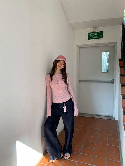 Dopamine Hollow Design Sense Wool Knitted Bottom Shirt Early Autumn Spice Girl Slim Sweater