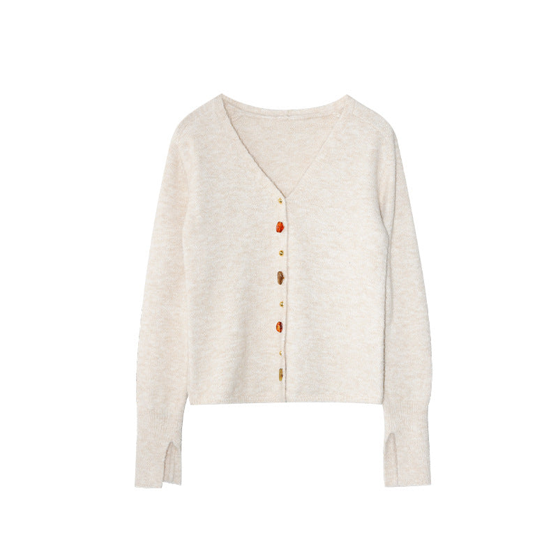 Gentle color button knitted sweater slim V-neck cardigan sweater
