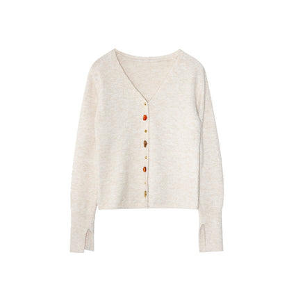 Gentle color button knitted sweater slim V-neck cardigan sweater