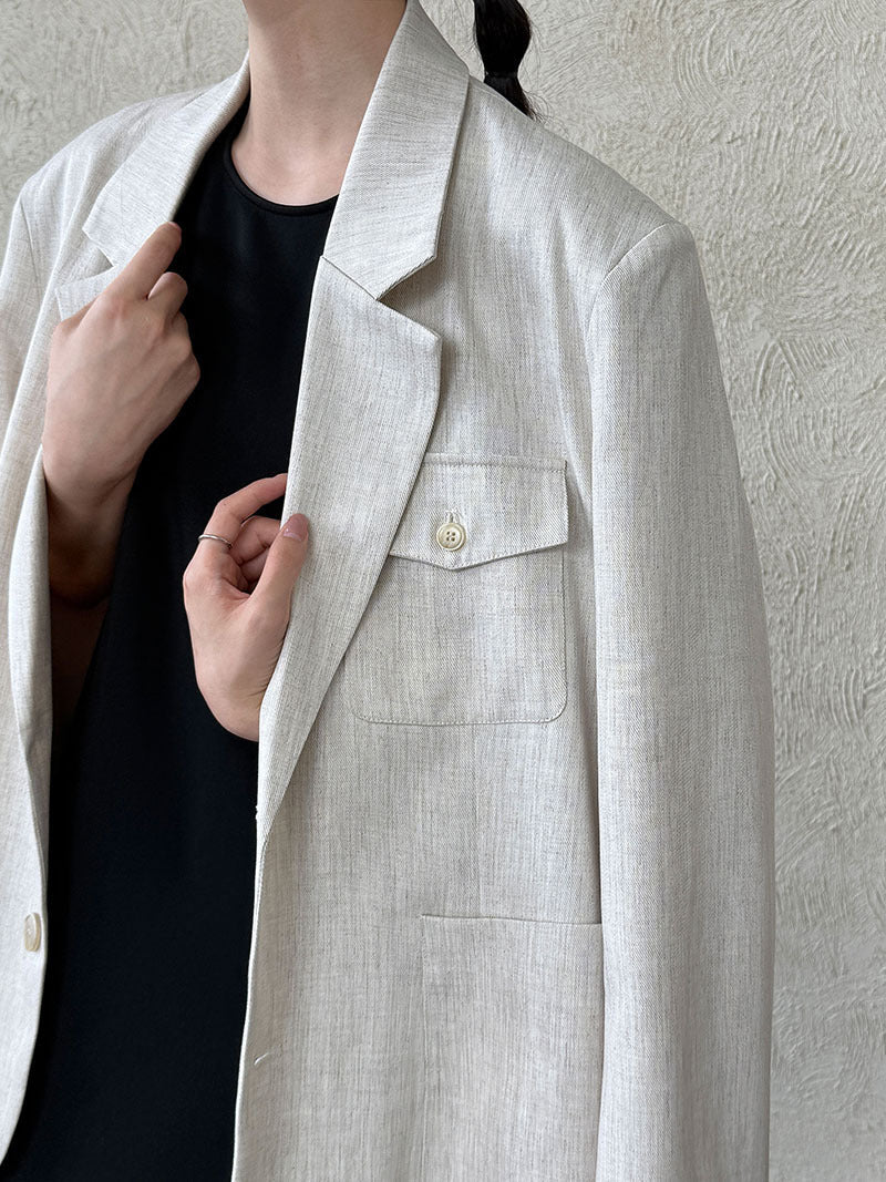 French niche flip-neck pocket suit women's autumn new silhouette casual jacket