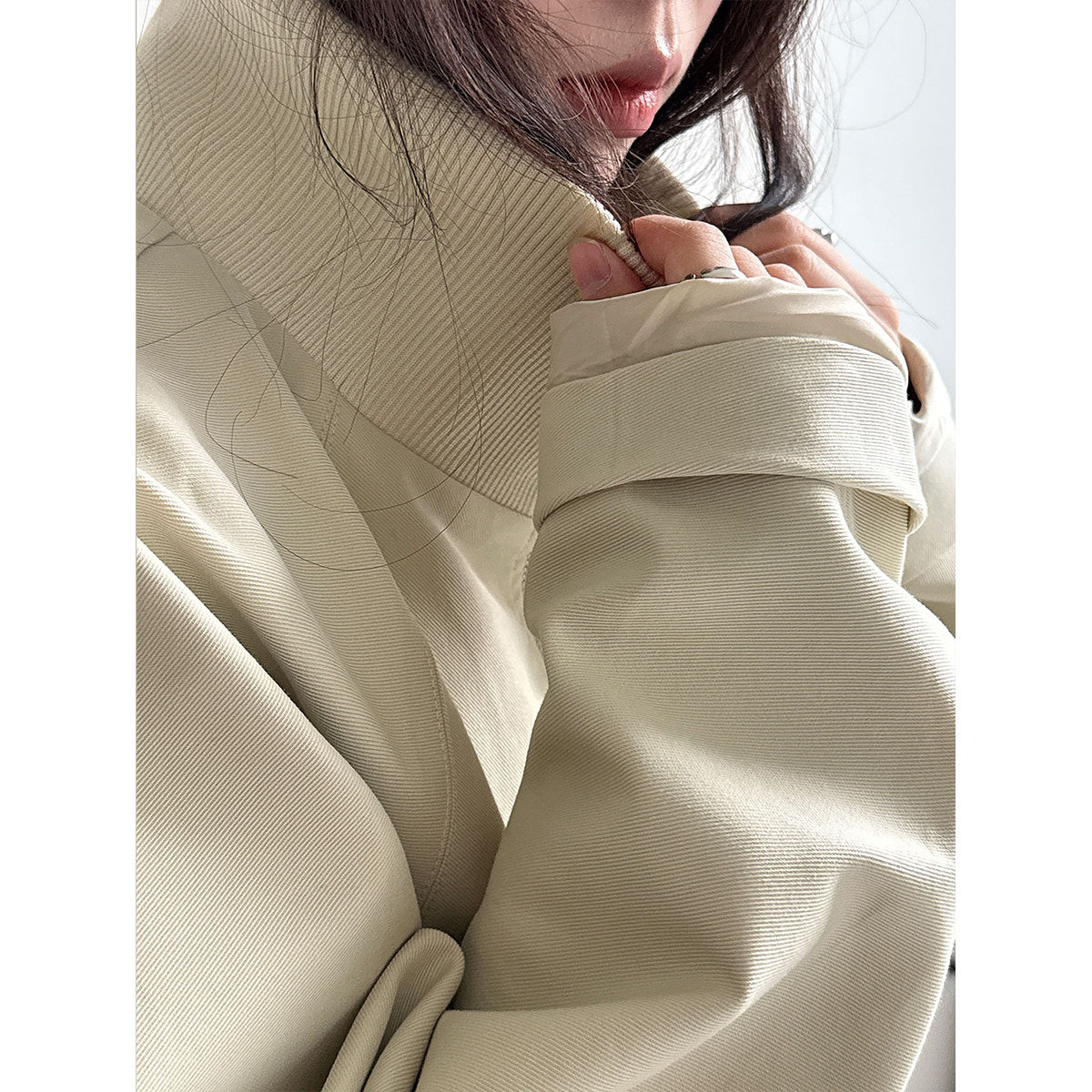 Korean stand-up collar threaded splicing short jacket women's spring new thin splicing high-end jacket