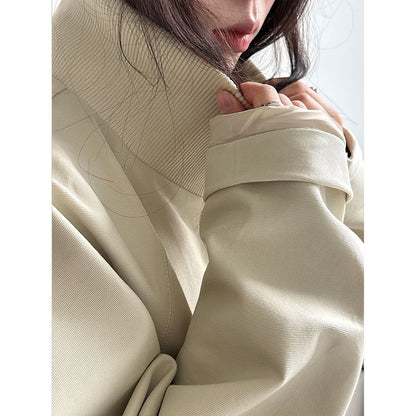 Korean stand-up collar threaded splicing short jacket women's spring new thin splicing high-end jacket