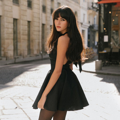 Sexy backless waist dress, bow tie neck dress