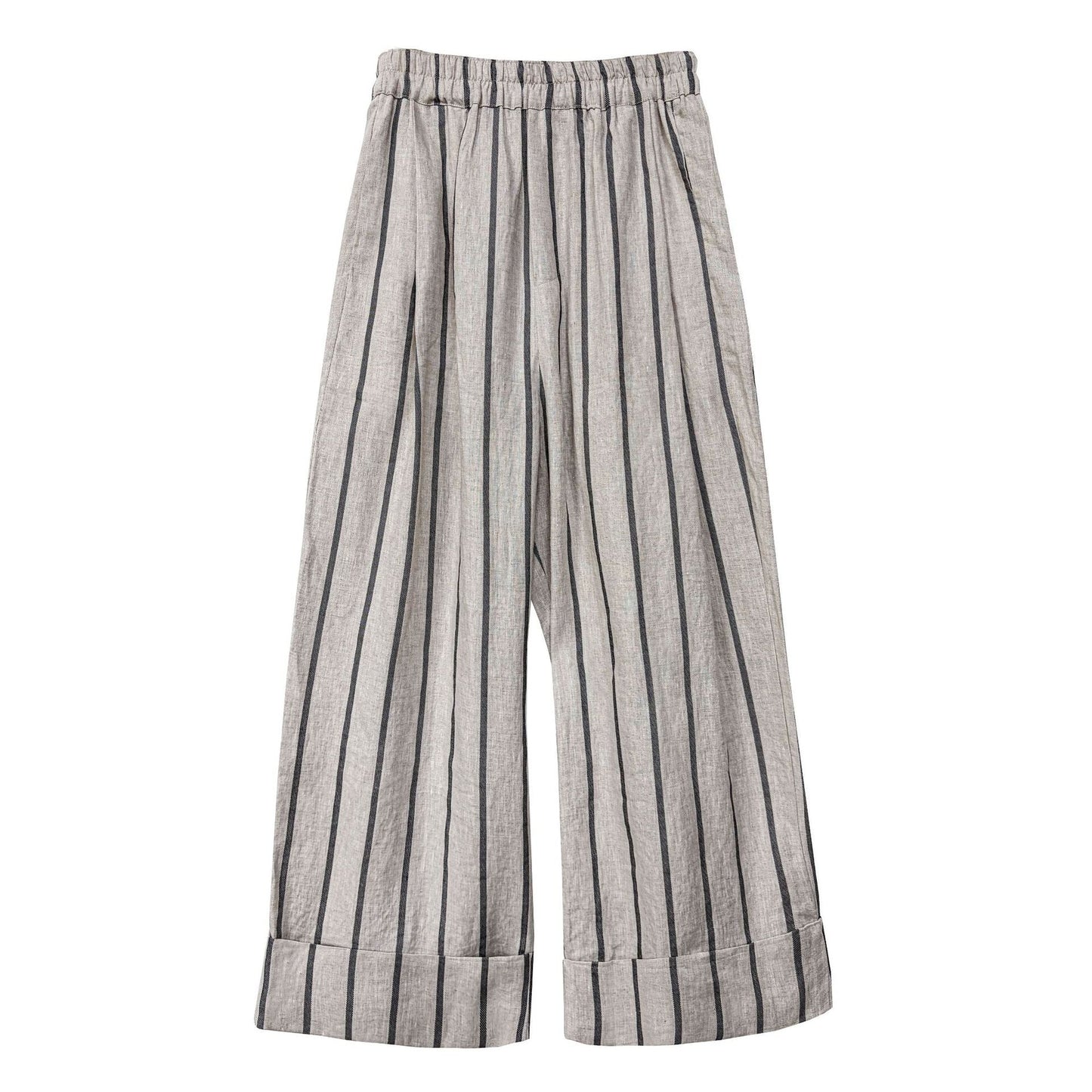 Japanese retro linen crimped casual pants spring new vertical striped nine-point wide-leg pants
