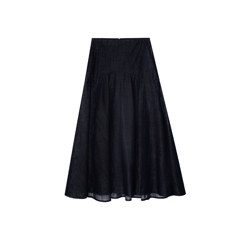 High waist big swing umbrella skirt a word denim skirt