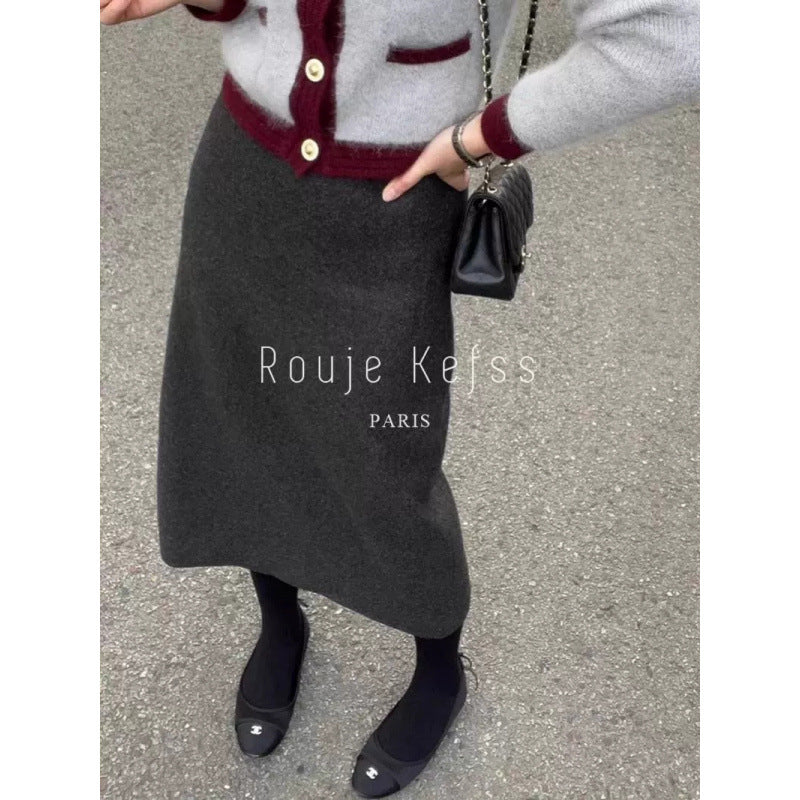 French soft waxy medium and long knitted skirt
