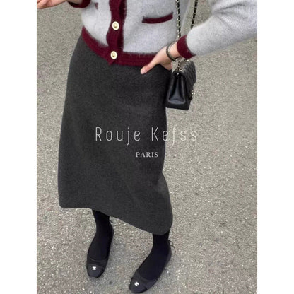 French soft waxy medium and long knitted skirt