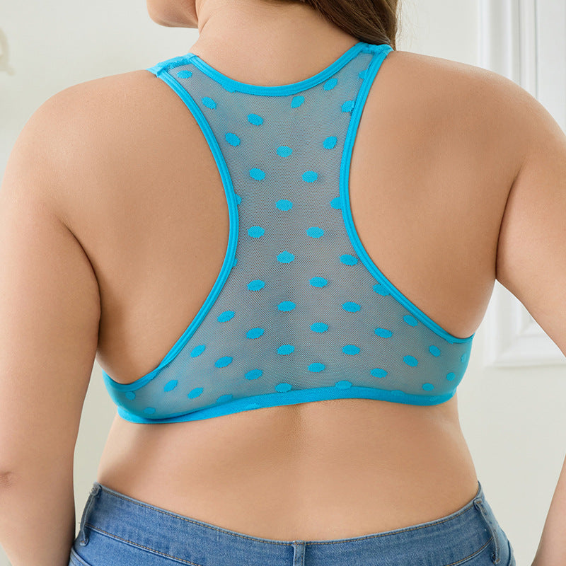 Sexy large size underwear French front buckle gathered breathable big chest small ultra-thin printed mesh bra