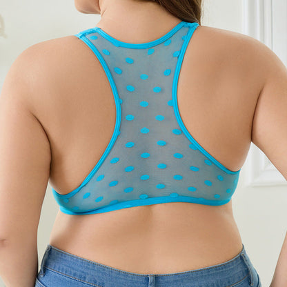 Sexy large size underwear French front buckle gathered breathable big chest small ultra-thin printed mesh bra