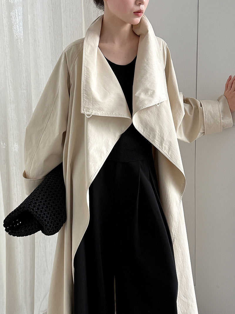 British style stand-up collar trench coat women's autumn new retro lace-up medium and long loose coat