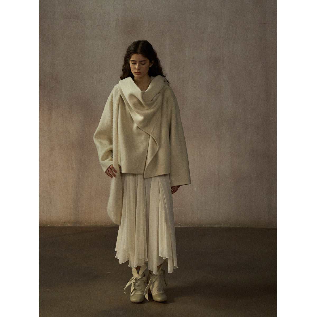 Rabbit velvet high quality hand sewn loose silhouette thermal scarf collar double-sided jacket