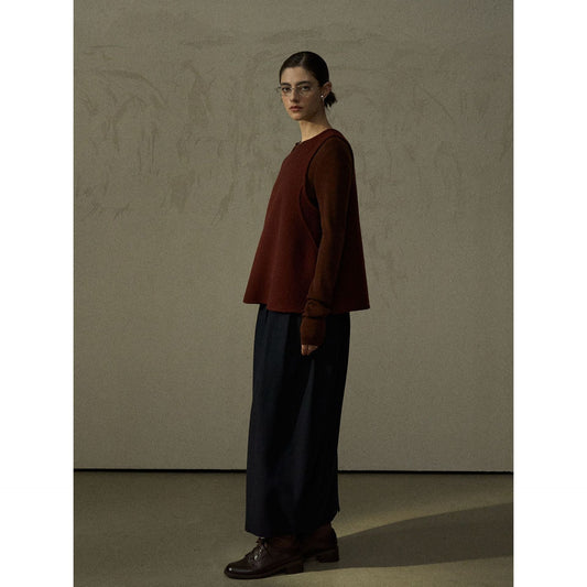 Autumn minimalist round neck wool upright double-sided woolen A-shaped woolen vest