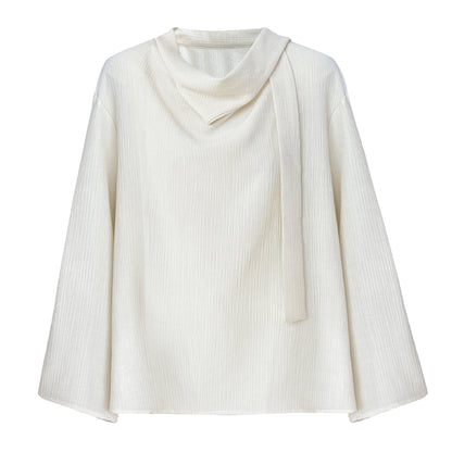 Retro temperament streamer texture shirt women's spring new lace-up slim commuter top