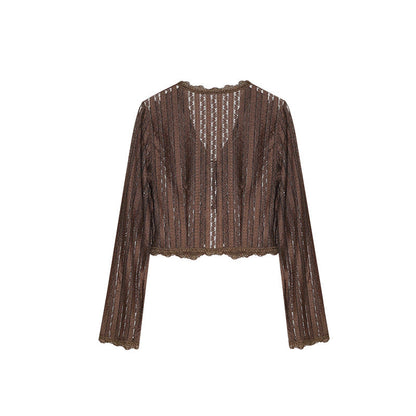 Thin Platycodon crochet long-sleeved lace cardigan women