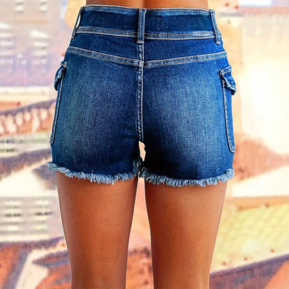High-Waisted Washed Denim Shorts