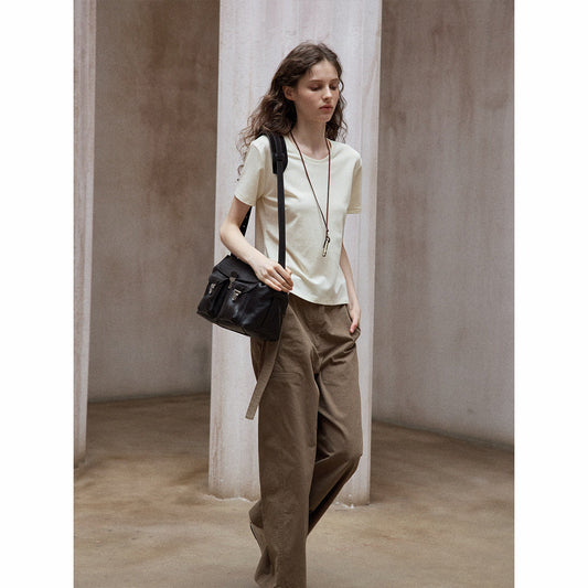 Soft and skin-friendly Tencel wool basic simple and versatile solid color small crew neck T-shirt