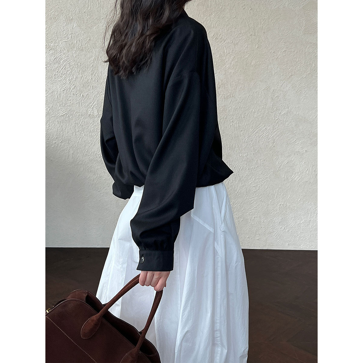 Korean niche V-neck loose waist shirt 2025 autumn new loose lazy style shirt 8501