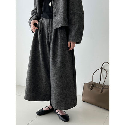 Temperament retro Korean version of thin lapel wool jacket + straight pants autumn new commuter suit