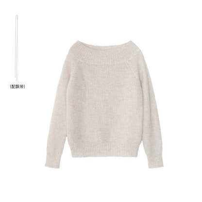 Temperament loose slanted shoulder backless sexy lace-up sweater