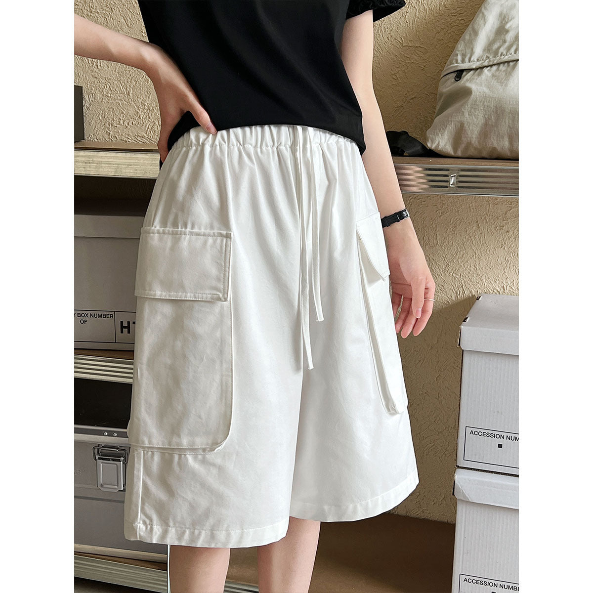 Japanese stylecasualworkwear style shorts ins women's summernew arrival hong kong style loosehalf lengthstraight-legshorts