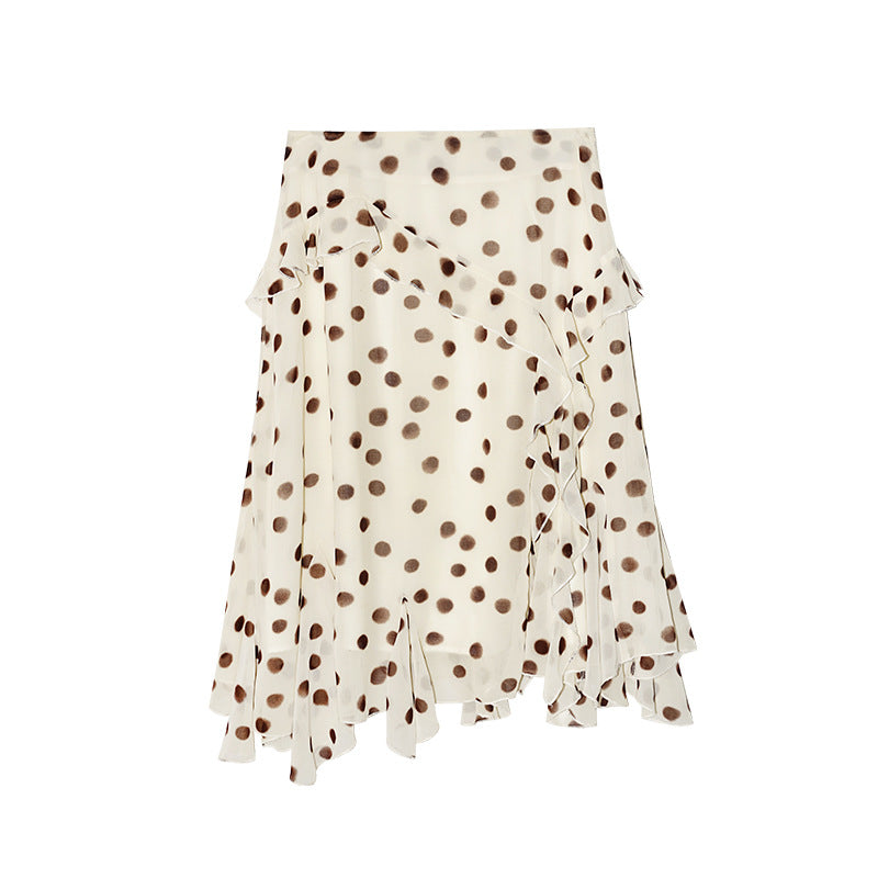 Vintage Versatile Irregular Medium and Long Polka Dot Skirt