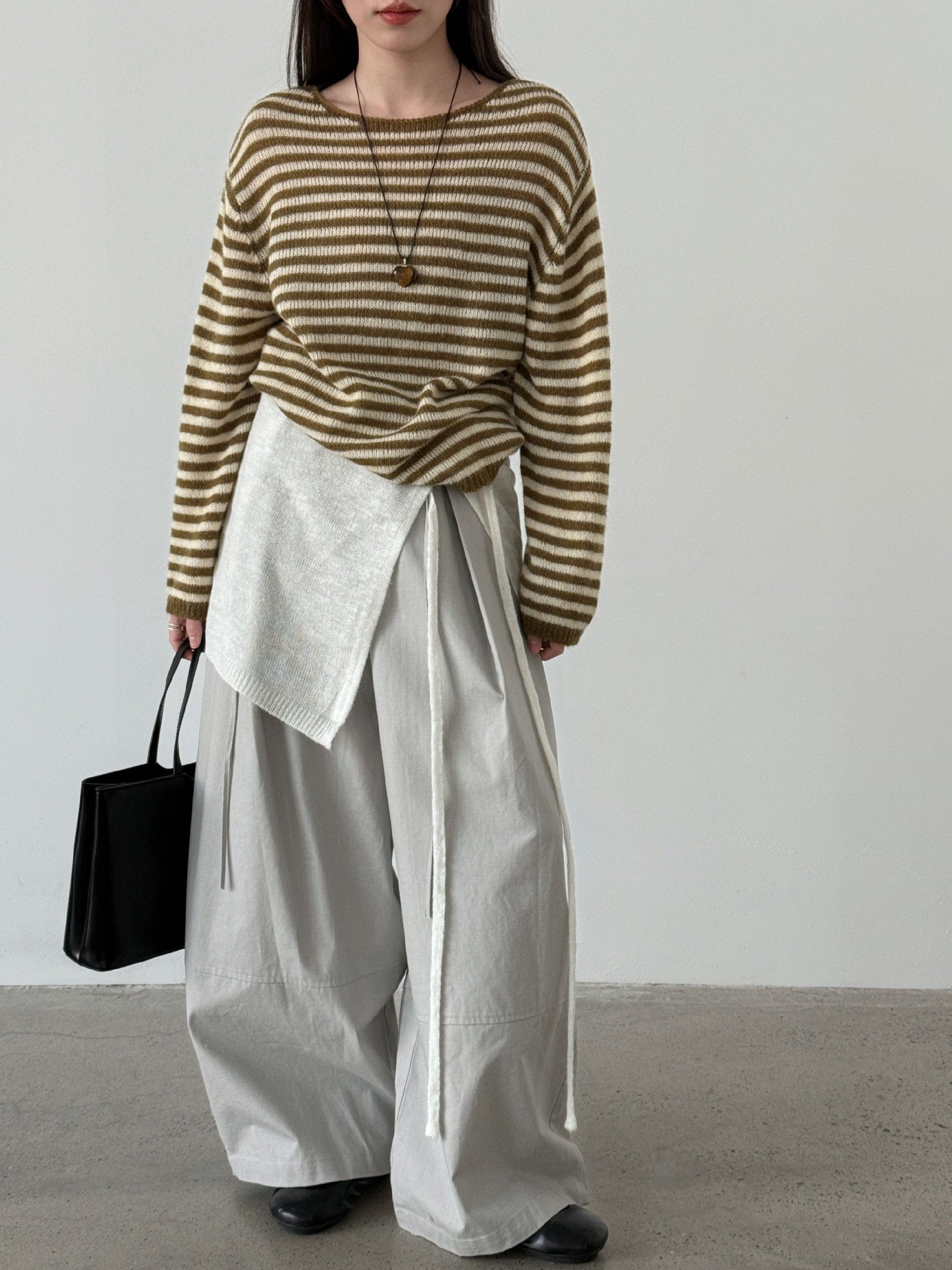 Casual wool retro striped lazy soft waxy knitted sweater women's spring new long-sleeved top