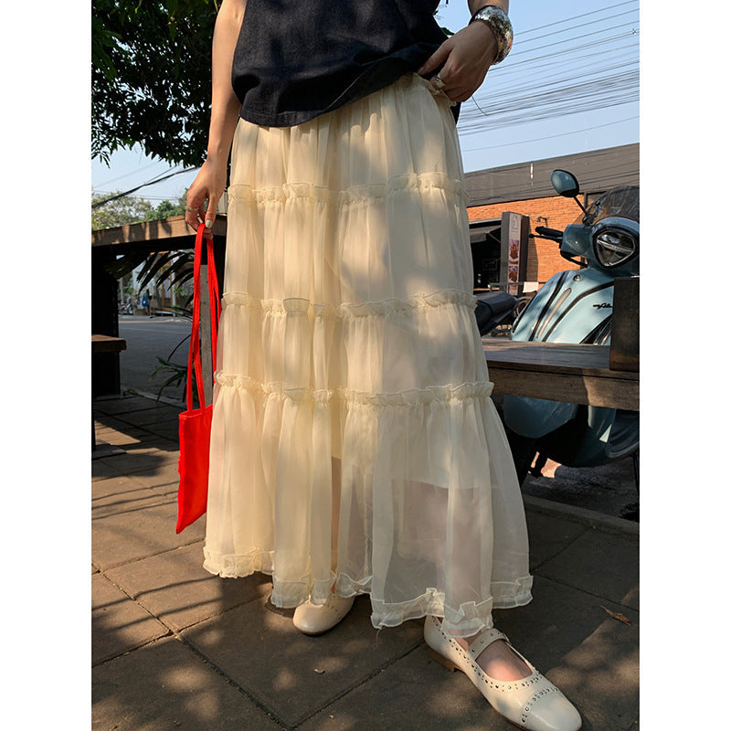 French white moonlight beautiful age reduction pendulum gauze skirt