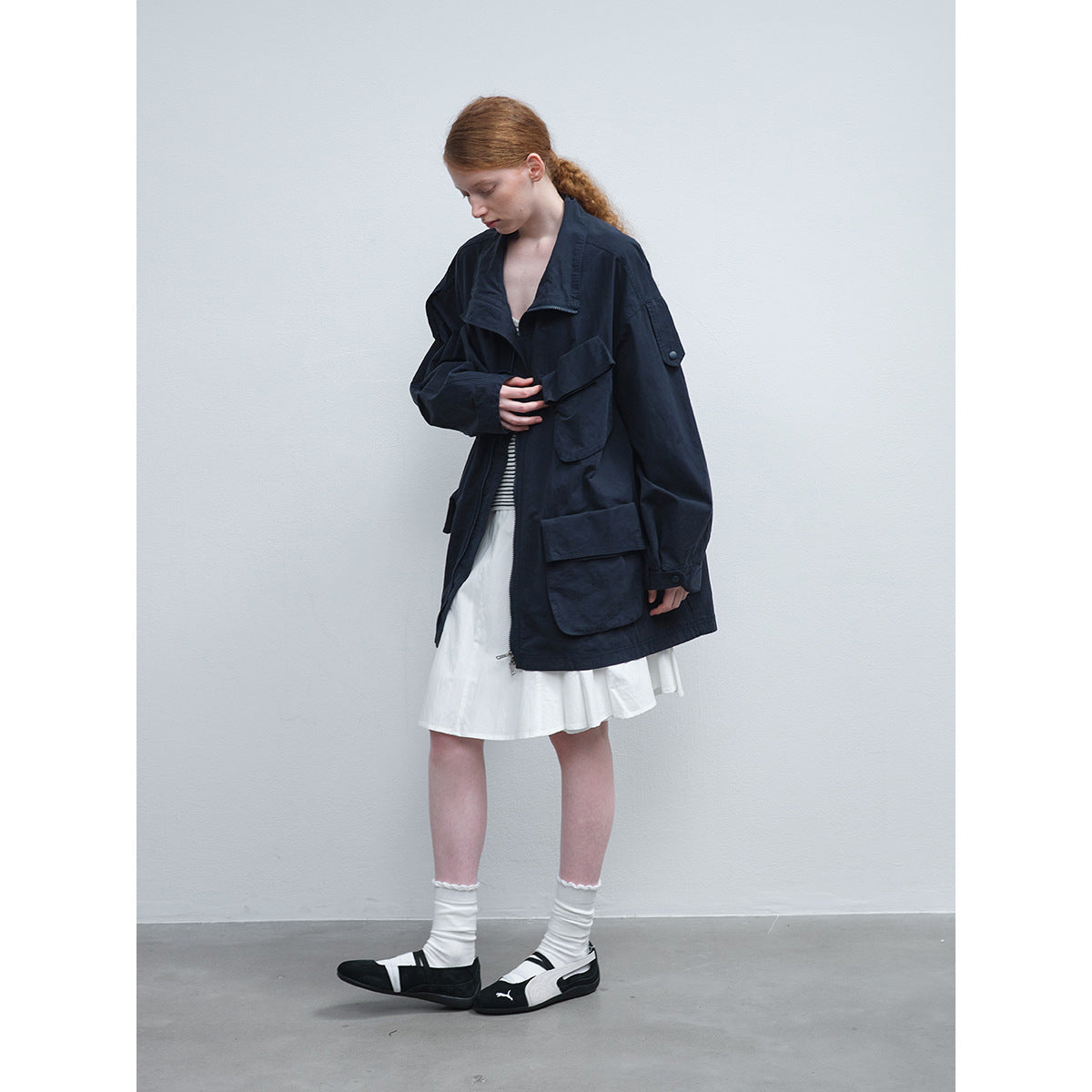 Spring new casual lapel linen cotton solid color tooling multi-pocket long thin coat