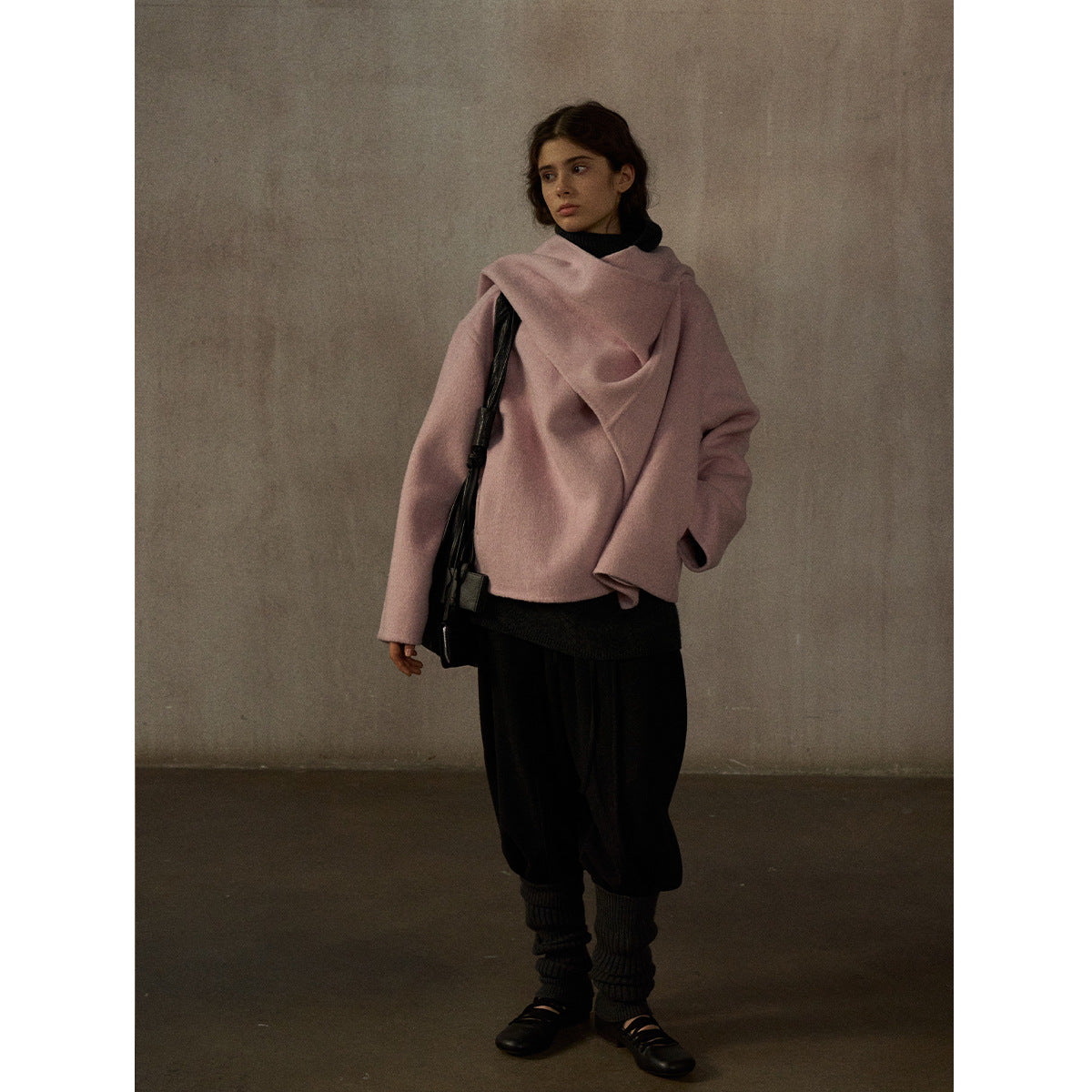 Rabbit velvet high quality hand sewn loose silhouette thermal scarf collar double-sided jacket