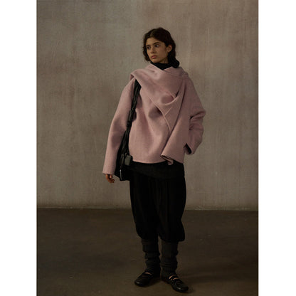 Rabbit velvet high quality hand sewn loose silhouette thermal scarf collar double-sided jacket