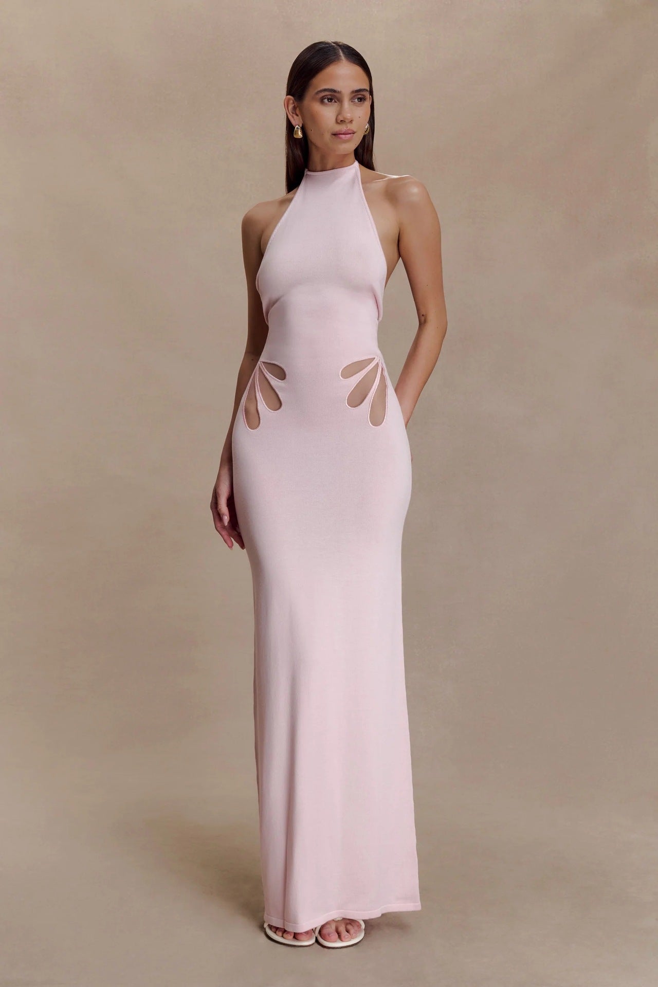 Sexy slim-fit hollowed-out neck-hanging knitted hip-wrapped skirt backless vacation dress