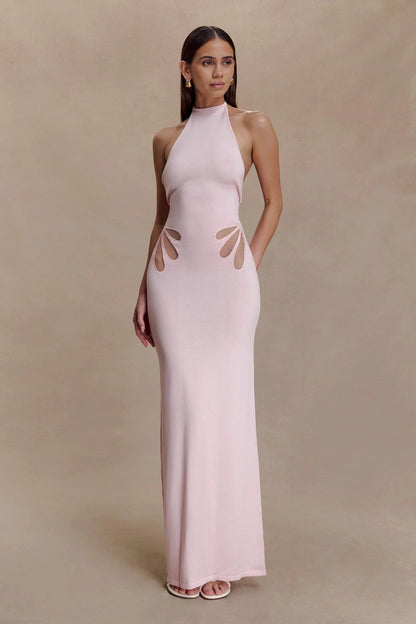 Sexy slim-fit hollowed-out neck-hanging knitted hip-wrapped skirt backless vacation dress