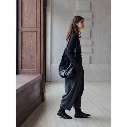 Wool Moisture Warm Rubber Band Contrast Color Elastic Waist Loose Skinny Balloon Casual Pants