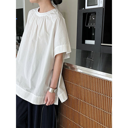 Korean version of the back hollow short-sleeved shirt women's summer new lazy wind loose backless shirt top