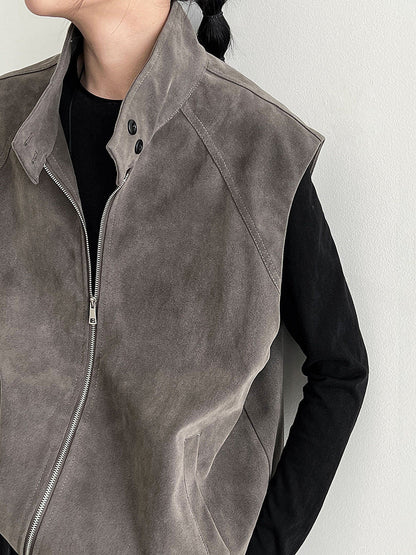 Korean new stand-up collar casual suede vest women stacked wear autumn and winter design sense versatile coat