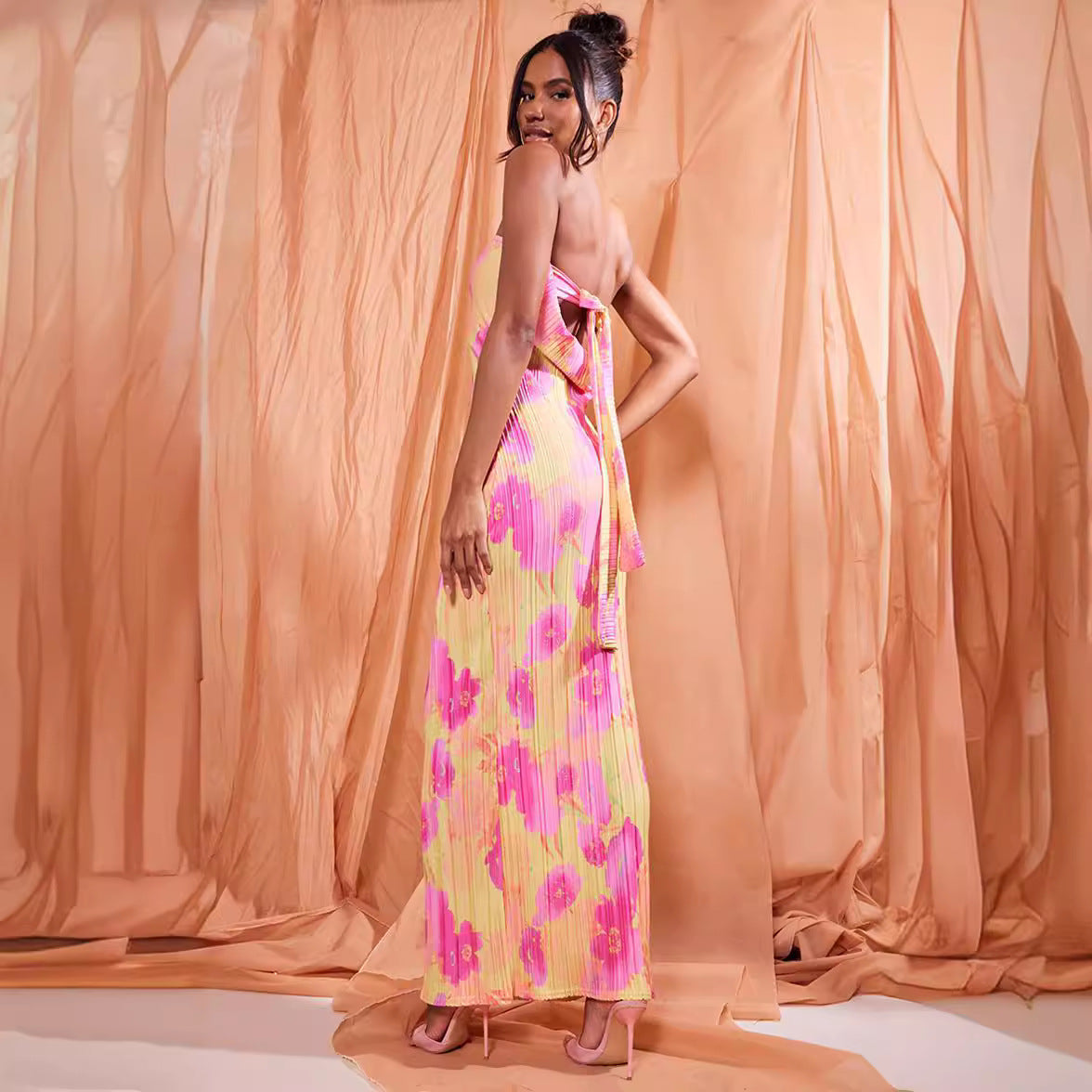 Trendy Pleated Tube Top Maxi Dress