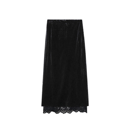 Elegant lace velvet high waist hip skirt