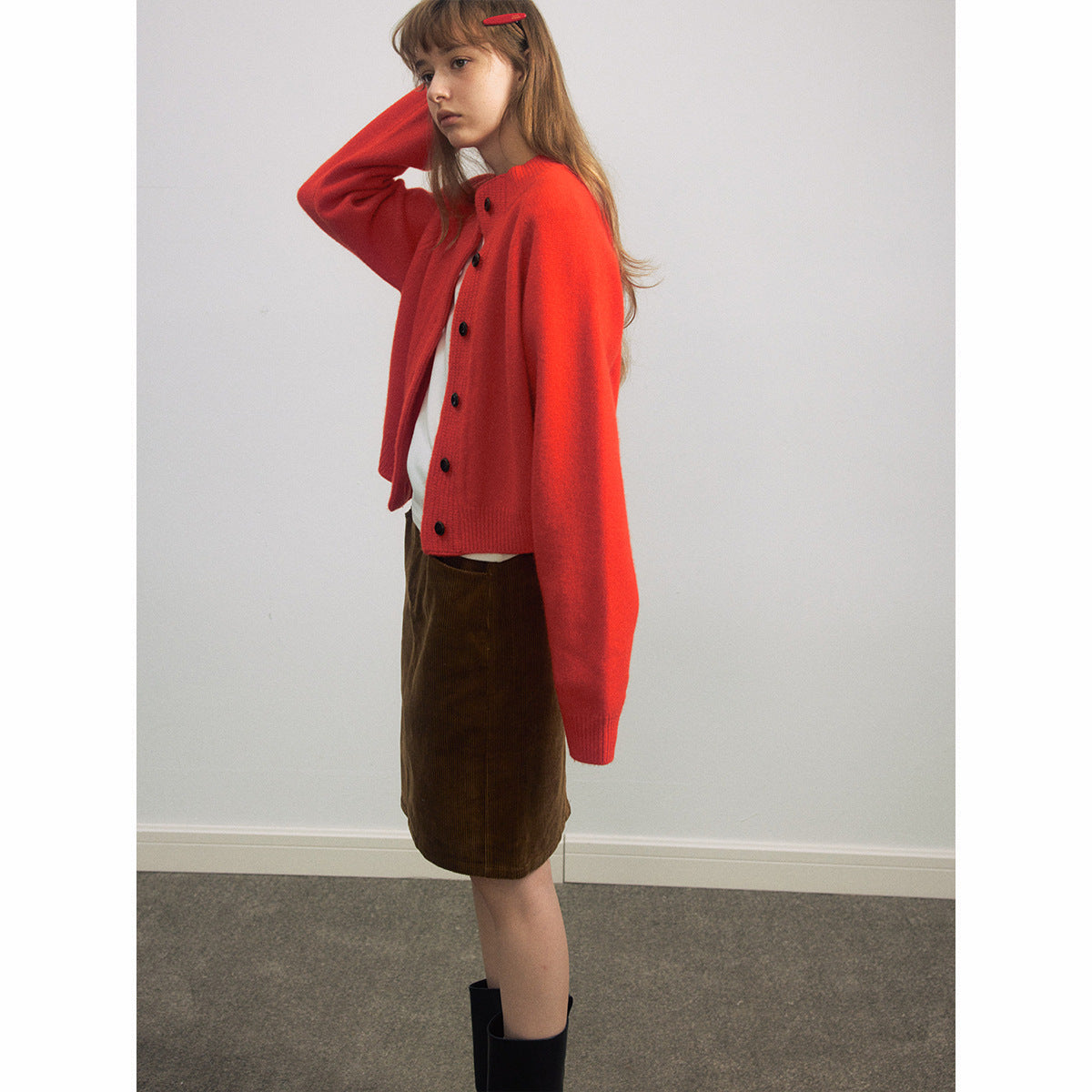 Autumn new casual all-wool stand-up collar simple solid color single-breasted wool cardigan