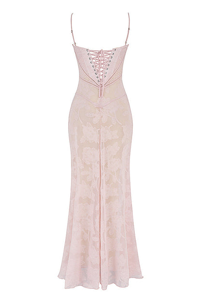 Waist slim French suspender dress one-word neck drawstring lace embroidered dress